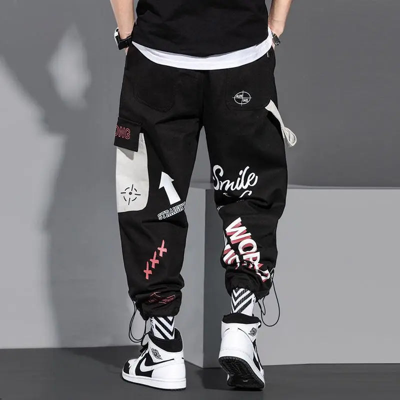 men pants spring and autumn cargo pants man fashion hip hop casual pants loose korean drawstring men joggers sweatpants streetwear sweatpants