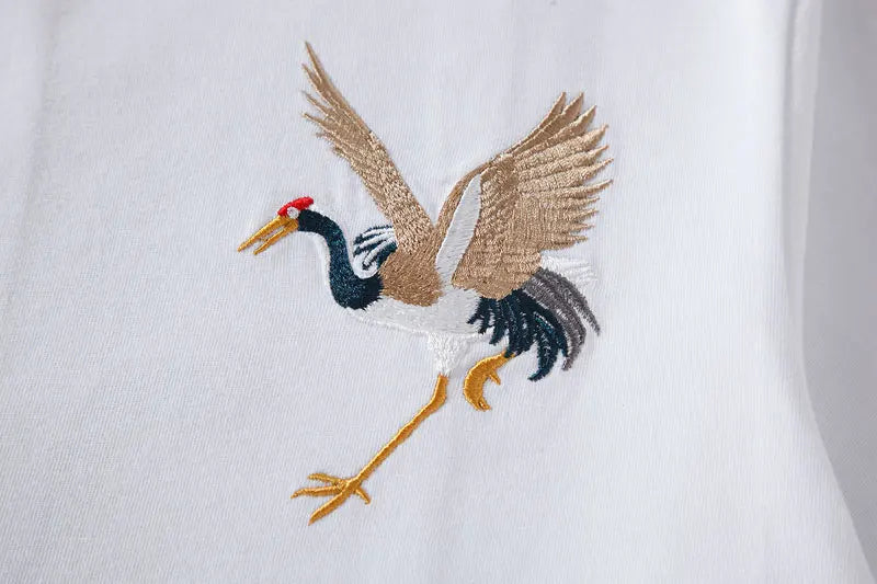 Harajuku Oversized Shirt – Gonthwid Harajuku Embroidery Crane Tees Shirts Mens 2023 Hip – Modern Streetwear for Everyone