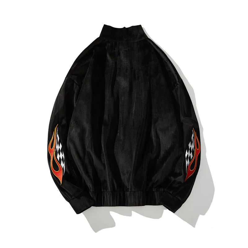 2 pieces set men embroidery velvet zipper jacket and elastic waist loose straight pants sweatsuit hip hop tracksuits sweatsuit unique default style 4320