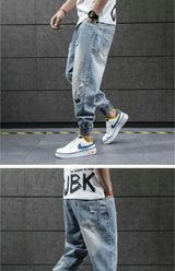 2023 new hip hop harem jeans pants men loose joggers denim casual sweatpants korea ankle length trousers streetwear male clothes unique joggers style 2638