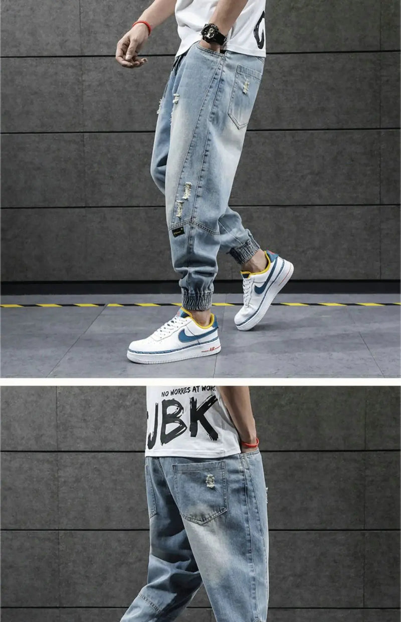 2023 new hip hop harem jeans pants men loose joggers denim casual sweatpants korea ankle length trousers streetwear male clothes unique joggers style 2638