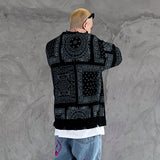 hip hop paisley printed ripped knitted holes sweater mens autumn winter long sleeve pullover streetwear loose sweaters clothing aesthetic street look hoodie, unique limited edition hoodie, urban wear with bold artwork