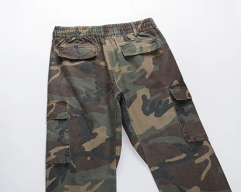 streetwear mens hip hop camouflage flare pants fashionable camo cargo pants male slim fit camouflage trousers women all match unique cargo style 5140