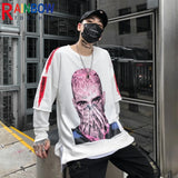 rainbowtouches long sleeve t shirt mens sweater high street fashion hip hop figure print stitching cuff design pattern coats aesthetic street look hoodie, unique limited edition hoodie, Y2K vintage urban hoodie