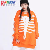 rainbowtouches men high street coat dark skeleton print oversized pullover graffiti halloween hoodie coats long sleeve t shirt - trendy hip hop fashion hoodie, anime inspired graphic hoodie, gothic aesthetic hoodie for winter