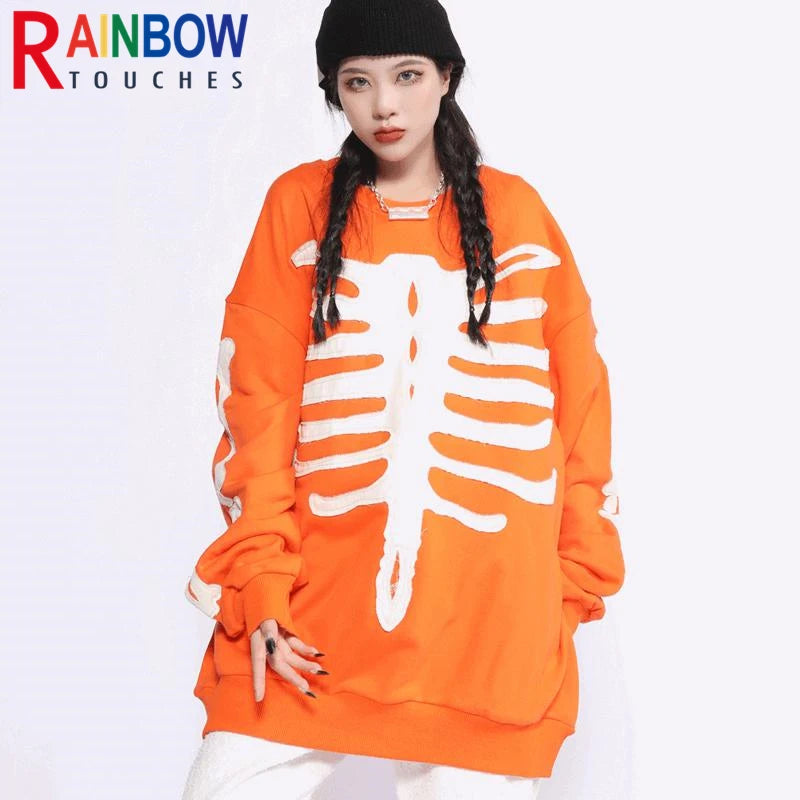 rainbowtouches men high street coat dark skeleton print oversized pullover graffiti halloween hoodie coats long sleeve t shirt - trendy hip hop fashion hoodie, anime inspired graphic hoodie, gothic aesthetic hoodie for winter