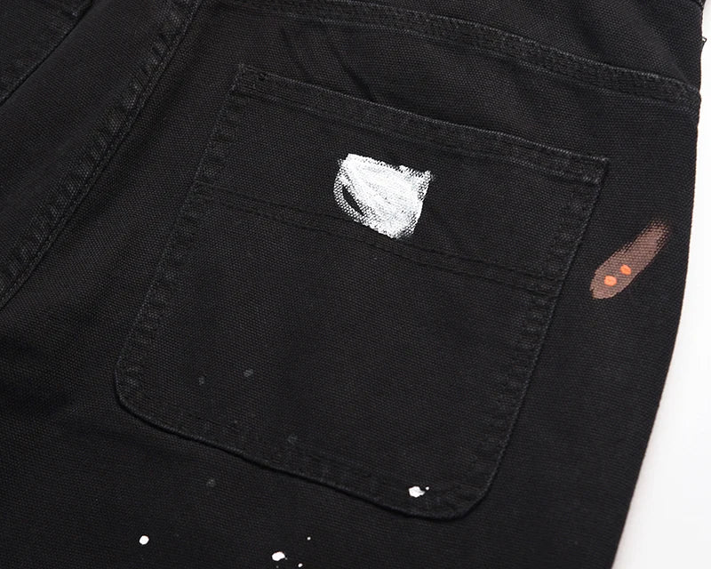 2023 streetwear graffiti cargo flared jeans khaki black splash ink wide leg denim pant hip hop cargo trousers jean men unique cargo style 5172