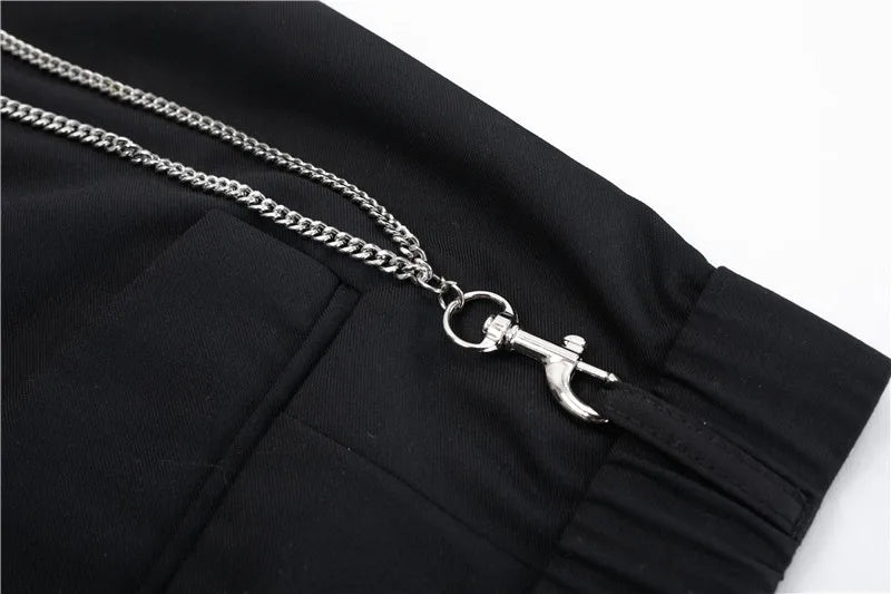 mens shorts summer casual black zipper elastic waist straight short pants with chain new hip hop streetwear loose shorts joggers unique joggers style 2355