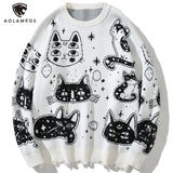 techwear street knit hoodie with oversized flame detail for urban fall winter outfits, street fashion menswear trend for seas