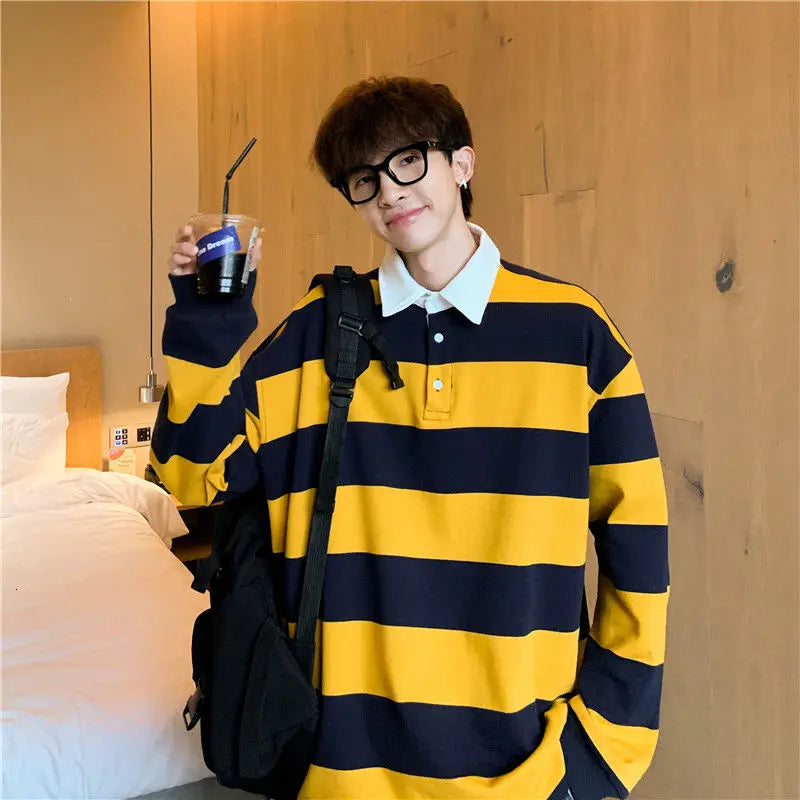 Autumn Lapel Hoodie Mens Fashion Hit Color Casual Striped Hoodies Mens