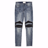 knee zipper hole patckwork skinny denim jeans men casual slim biker trousers jeans fashion streetwear hip hop jean pants joggers unique joggers style 1039