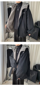 Winter Thick Lamb Fur Jacket Men Warm Fashion Hooded Coat Men Korean Loose Oversized Short Coat Mens Cotton Outwear Jackets