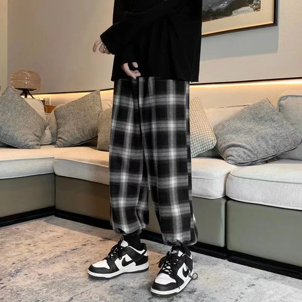 plaid pants men fashion retro color contrast casual pants men streetwear loose hip hop straight pants mens trousers m 3xl urban fashion pants
