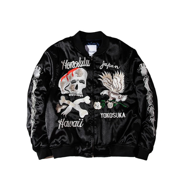 Retro Black Embroidery Jacket Outwear Men Vintage Skull Floral Mens Jackets and Coats Japanese Streetwear Hip Hop Bomber blac - variant style 45a422 for streetwear fashion