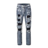 men ripped holes denim jean pants hip hip new fashion straight patchwork pants new casual jeans streetwear mens trousers joggers sporty tapered joggers