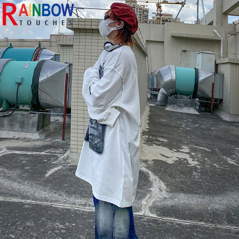 Anime Aesthetic Tee – Rainbowtouches Drop Shoulder Top High Street Abstract – Modern Streetwear for Everyone