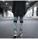 knee zipper hole patckwork skinny denim jeans men casual slim biker trousers jeans fashion streetwear hip hop jean pants joggers unique joggers style 1028