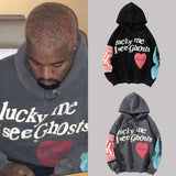 2021 Harajuku Weirdo Graffiti Letter Printed Hoodies Men Lucky Me I Se
