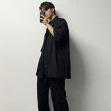 Men Fashion Punk Shirt  Hip Hop Black Harajuku Shirts with Chain Streetwear Summer Loose Short Sleeve Casual Tops Mens Shirts
