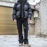 2023 streetwear graffiti cargo flared jeans khaki black splash ink wide leg denim pant hip hop cargo trousers jean men unique cargo style 5159