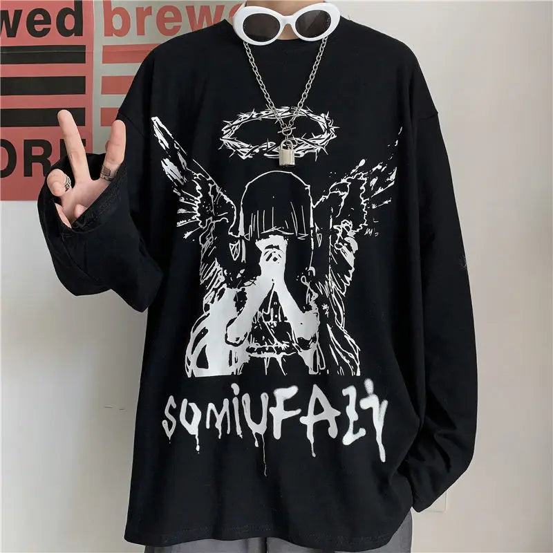 Y2k Oversized shirt – Men Long Sleeve T Shirts Autumn Print Gothic Vintage Ulzzang