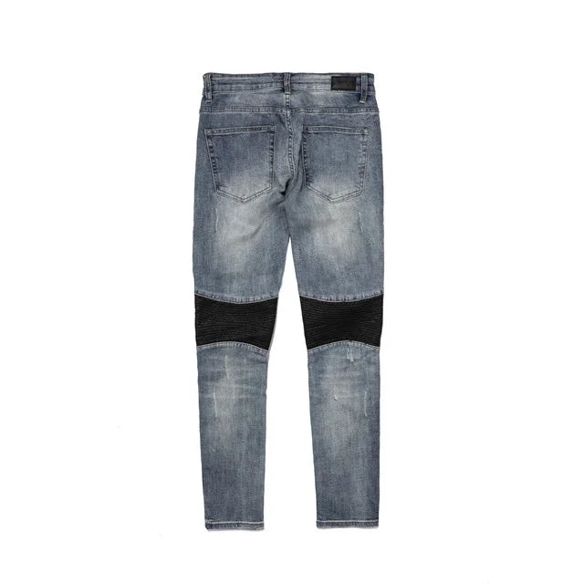 knee zipper hole patckwork skinny denim jeans men casual slim biker trousers jeans fashion streetwear hip hop jean pants joggers unique joggers style 1040