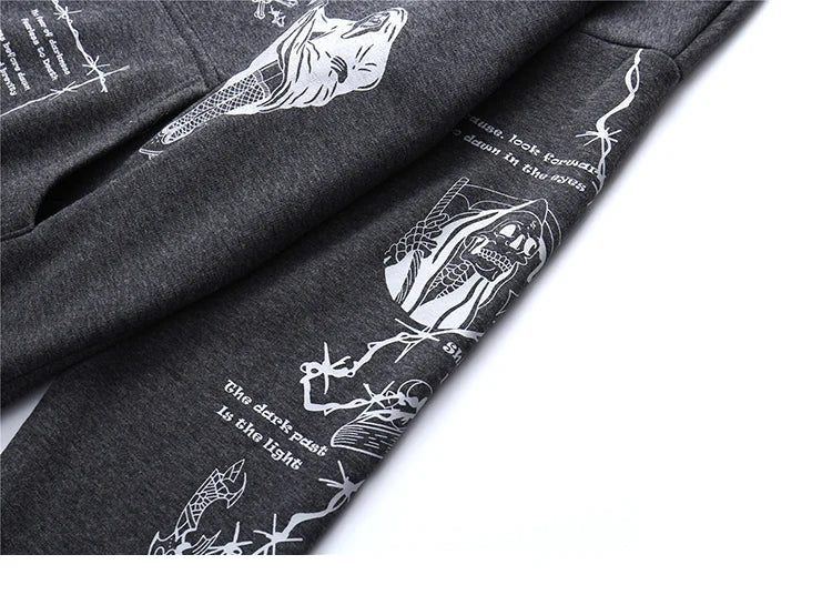 2023 Hip Hop Hoodie Sweatshirt Men Streetwear Skull Graffiti Print Hoodie Pullover Cotton Autumn Grey Harajuku Punk Clothes New