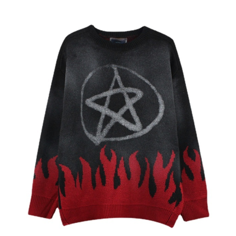 mens sweaters fashion fire harajuku sweaters casual long sleeve knitted sweater ripped holes cotton pullover jumpers man sweater oversized graphic print design, high quality cotton pullover, unique limited edition hoodie