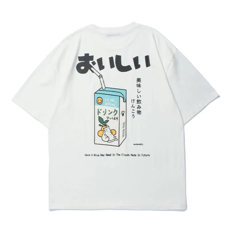 Anime Aesthetic Tee – Gonthwid T Shirt Streetwear Harajuku Japanese Milk Print Tee – Urban Streetwear for Men & Women