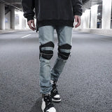 knee zipper hole patckwork skinny denim jeans men casual slim biker trousers jeans fashion streetwear hip hop jean pants joggers urban active pants