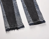 high street washed color match frayed micro flared jeans mens straight spliced retro loose casual denim pants hip hop trousers unique jeans style 30