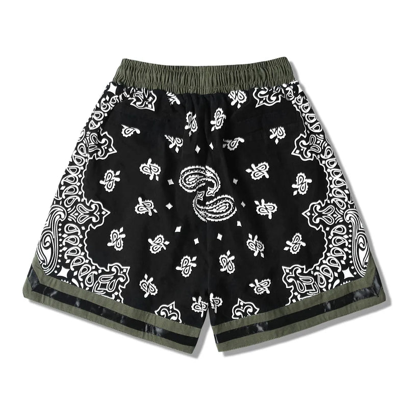 Mens Paisley Printed Hip Hop Loose Shorts Elastic Waist Sweat Shorts Casual Harajuku Drawstring Streetwear Sportswear Joggers