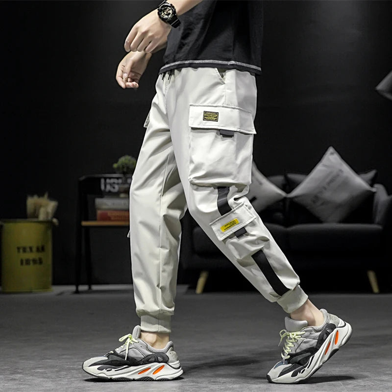 streetwear hip hop black harem pants men elastic waist punk pants with ribbons casual slim jogger pants men hip hop trousers unique joggers style 2524