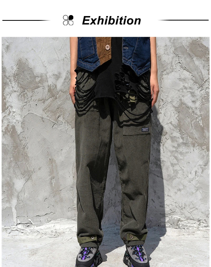 rainbowtouches fashion classic brand men wide legs casual pants corduroy overalls high street hip hop superior quality trousers unique default style 5135