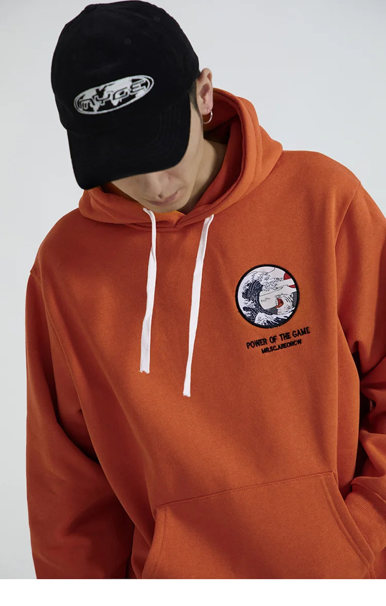 Embroidery Funny Cat Hoodies Sweatshirt Men Hip Hop Winter Fleece Pull