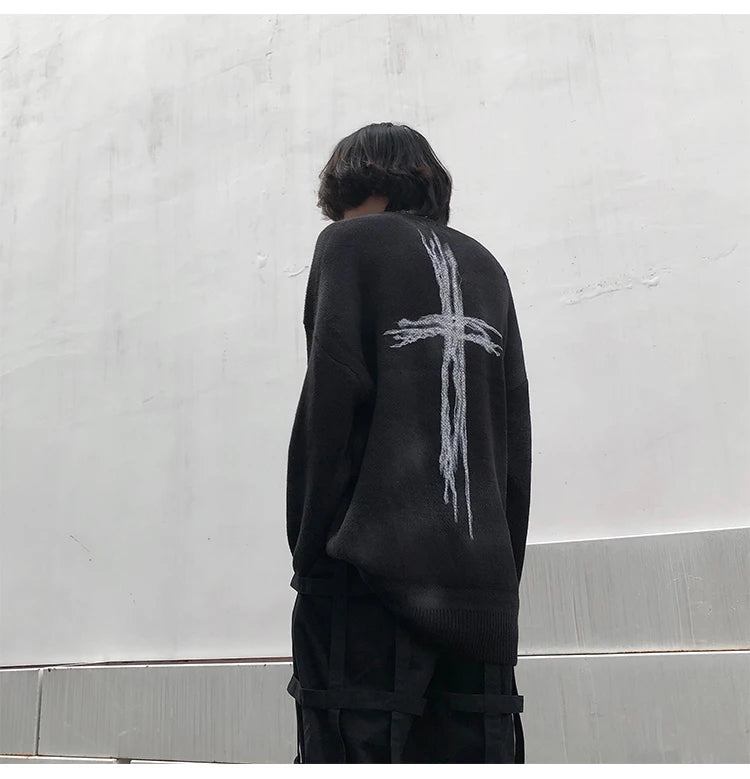high street vintage wash sweater men graffiti loose knitted pullover long sleeve hip hop oversize sweater casual jumper knitwear - gothic aesthetic hoodie for winter, 2025 streetwear drop, oversized streetwear hoodie