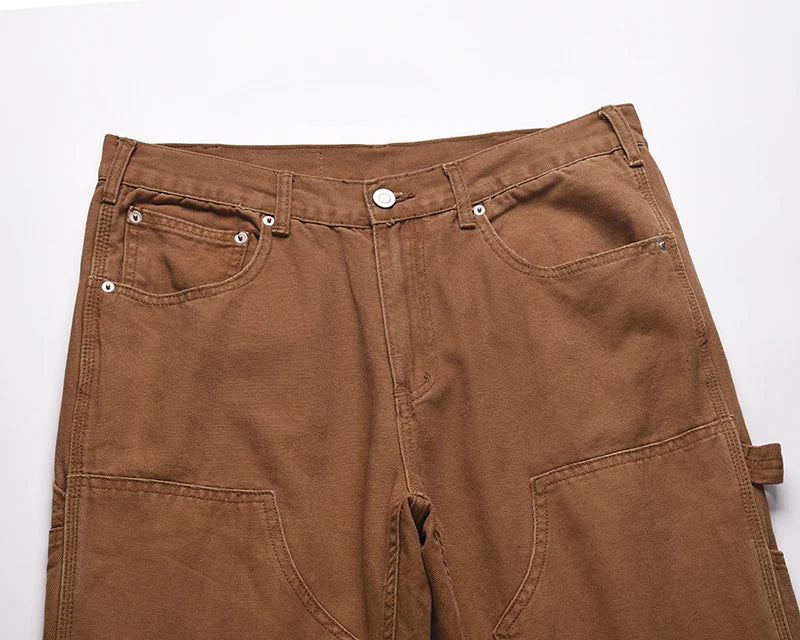 harajuku ankle zipper logging pants overalls mens straight streetwear oversized retro baggy cargo pants loose casual trousers unique cargo style 5081