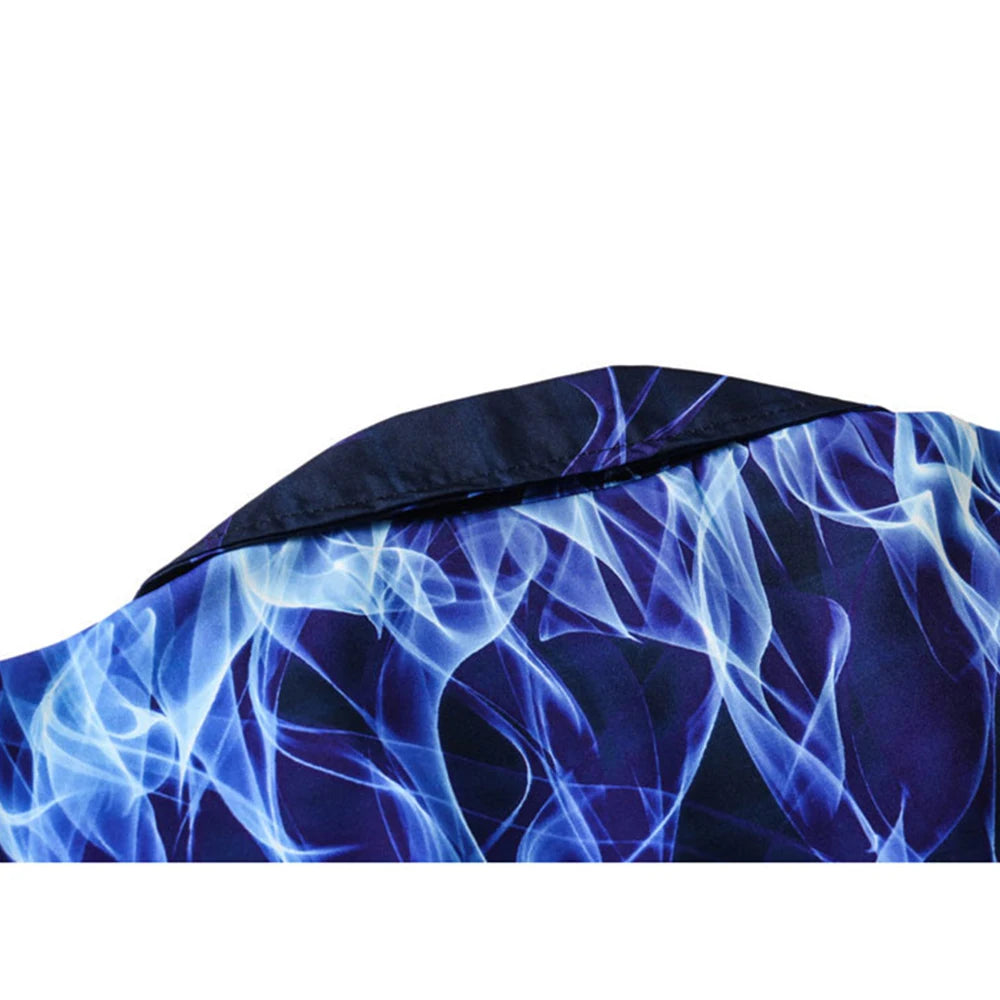 Dark Icon Blue Flame Polo Shirt Men Summer Light Weight Material Hawaiian Shirts Streetwear Men's Shirt