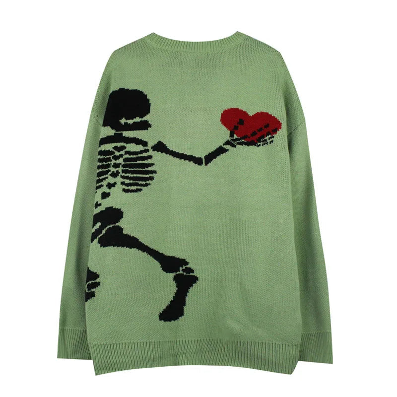 hip hop skull knitted oversized sweater men autumn winter o neck long sleeve pullover streetwear loose sweaters mens clothing unique limited edition hoodie, urban wear with bold artwork, Y2K vintage urban hoodie