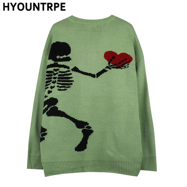 hip hop skull knitted oversized sweater men autumn winter o neck long sleeve pullover streetwear loose sweaters mens clothing unique limited edition hoodie, urban wear with bold artwork, Y2K vintage urban hoodie