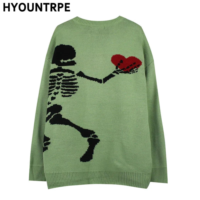 hip hop skull knitted oversized sweater men autumn winter o neck long sleeve pullover streetwear loose sweaters mens clothing unique limited edition hoodie, urban wear with bold artwork, Y2K vintage urban hoodie