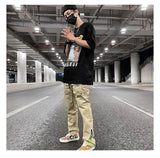 streetwear patchwork cashew flower print cargo pants y2k men hip hop casual functional slim cargo trousers male pocket side zip unique cargo style 4651