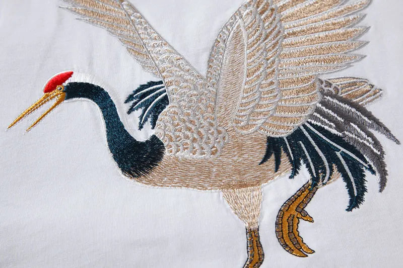 Harajuku Oversized Shirt – Gonthwid Harajuku Embroidery Crane Tees Shirts Mens 2023 Hip – Modern Streetwear for Everyone