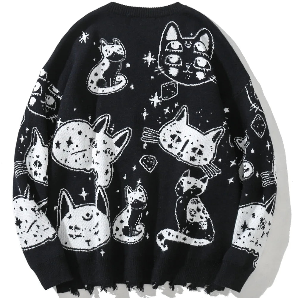 grunge knit sweater with heavyweight fabric, layered urban look for cold weather, street fashion menswear trend for seasonal 