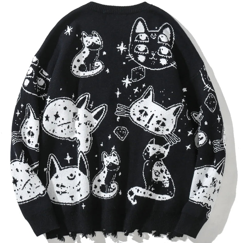 grunge knit sweater with heavyweight fabric, layered urban look for cold weather, street fashion menswear trend for seasonal 