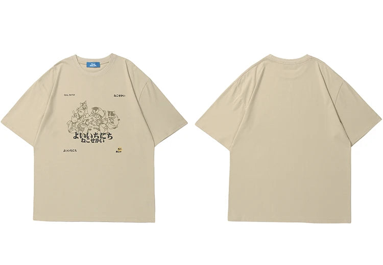 Grunge Vintage t-shirt – Hip Hop Men Streetwear T Shirt Japanese Kanji Animals Print