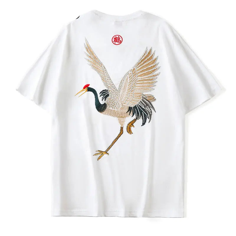 Harajuku Oversized Shirt – Gonthwid Harajuku Embroidery Crane Tees Shirts Mens 2023 Hip – Modern Streetwear for Everyone