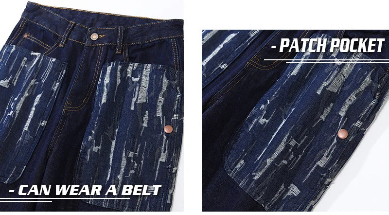 rainbowtouches fashion brand mens jeans high street pants print design long trousers loose straight vintage style boy wide legs unique jeans style 5342