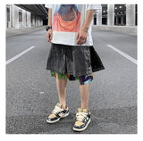 men side buttons patchwork harajuku straight shorts new elastic waist short pants joggers hip hop streetwear casual sweatshorts unique joggers style 1084