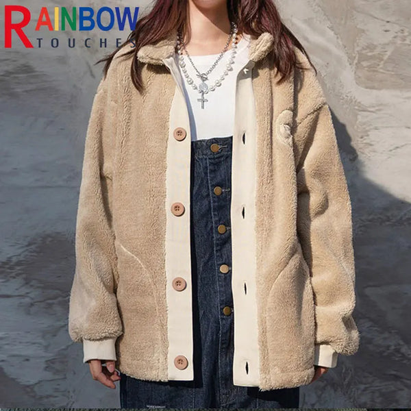 graphic outerwear featuring rainbowtouches cashmere jacket mens and womens fashion brand hip hop retro tooling outdoor jacket thickening unisex design – premium quality jacket for men